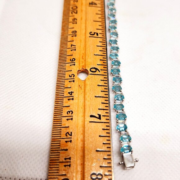 Madagascar Blue Apatite & Moissanite wave tennis bracelet in Rhodium/925SS 7.25" - Picture 5 of 5